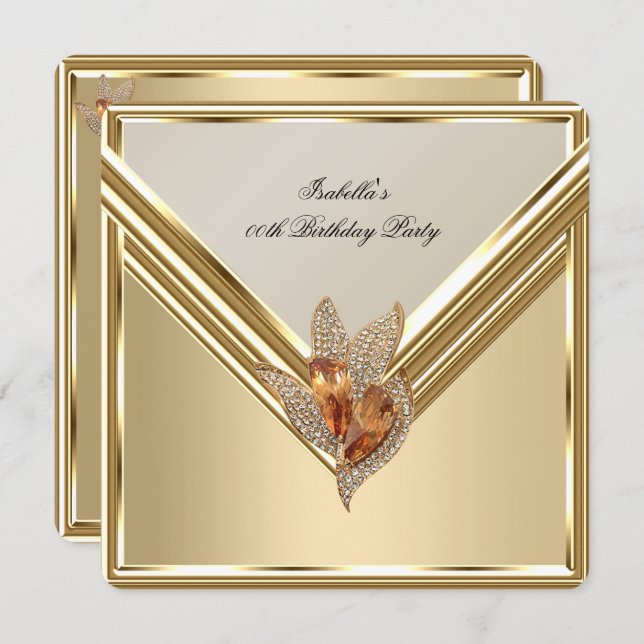 Elegant Amber Caramel Beige Gold Birthday Party Invitation (Front/Back)