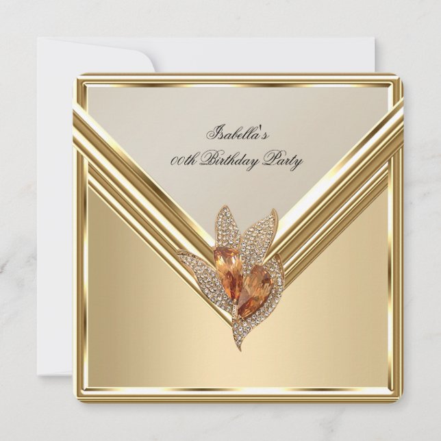 Elegant Amber Caramel Beige Gold Birthday Party Invitation (Front)