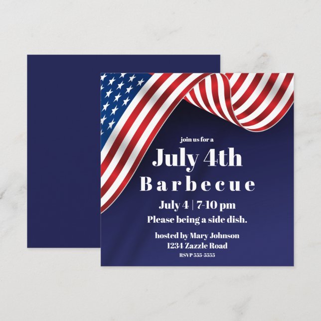 Elegant American Flag July 4th Invitation (Front/Back)