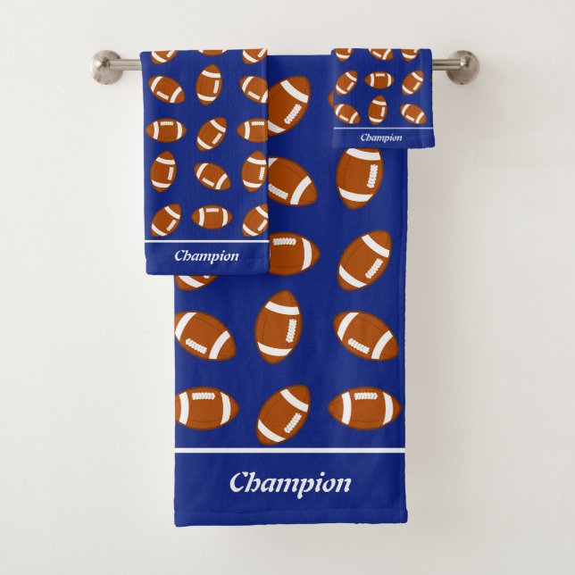 Elegant American Football on Blue Bath Towel Set (Insitu)