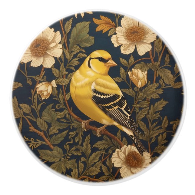 Elegant American Goldfinch  Ceramic Knob (Front)