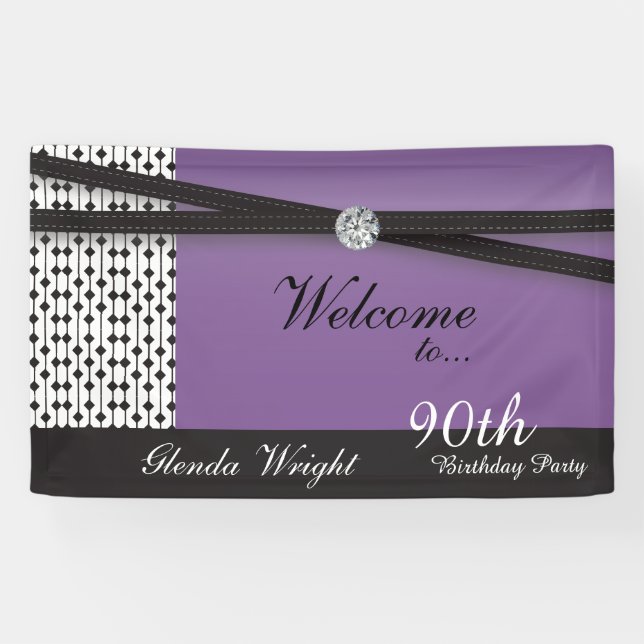 Elegant Amethyst Purple and Black Birthday Banner (Horizontal)