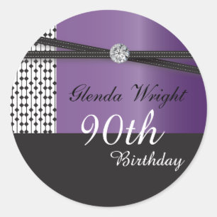 Elegant Amethyst Purple and Black Birthday Classic Round Sticker