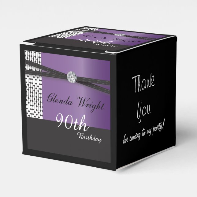 Elegant Amethyst Purple and Black Birthday Favour Box (Front Side)