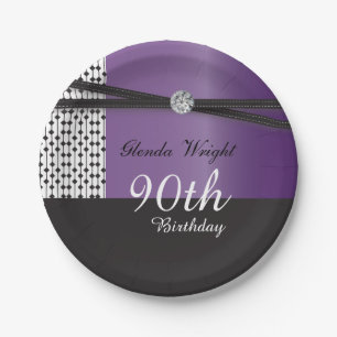 Elegant Amethyst Purple and Black Birthday Paper Plate