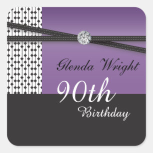 Elegant Amethyst Purple and Black Birthday Square Sticker