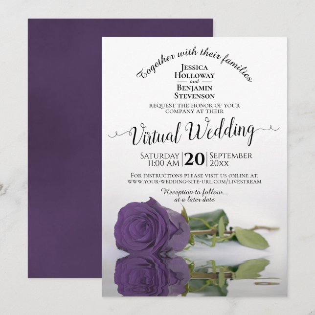 Elegant Amethyst Purple Rose Virtual Wedding Invitation (Front/Back)