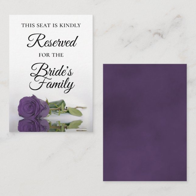 Elegant Amethyst Purple Rose Wedding Reserved Place Card (Front/Back)