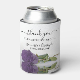 Elegant Amethyst Purple Rose Wedding Thank You Can Cooler