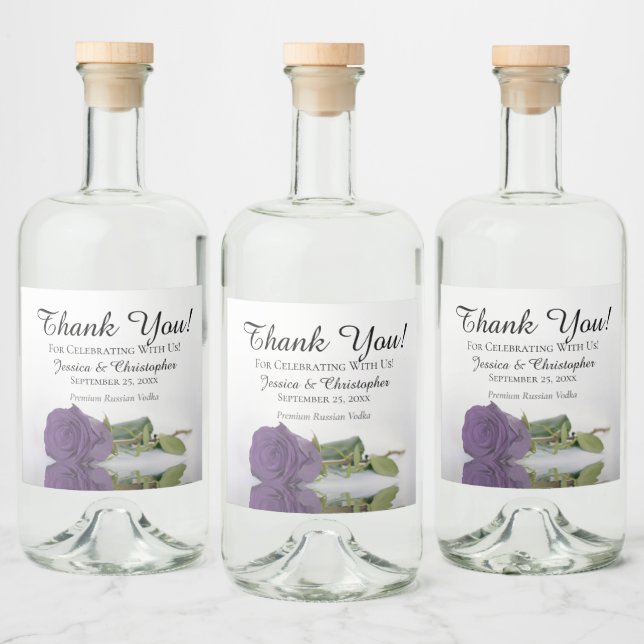 Elegant Amethyst Purple Rose Wedding Thank You Liquor Bottle Label (Bottles)