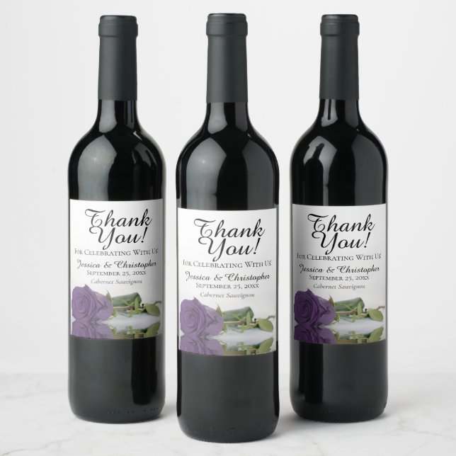 Elegant Amethyst Purple Rose Wedding Thank You Wine Label (Bottles)