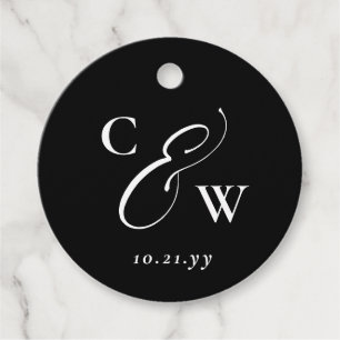 Elegant ampersand black and white initials wedding favour tags