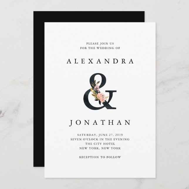 Elegant Ampersand | Black and White Wedding Invitation (Front/Back)