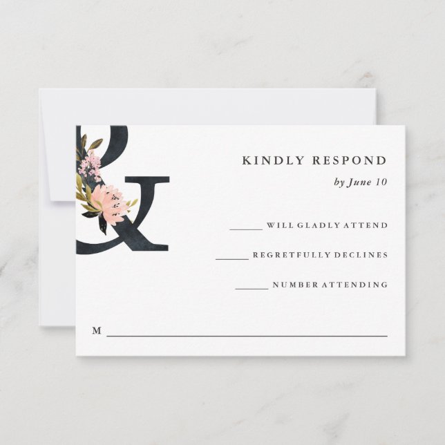 Elegant Ampersand | Black and White Wedding RSVP Card (Front)
