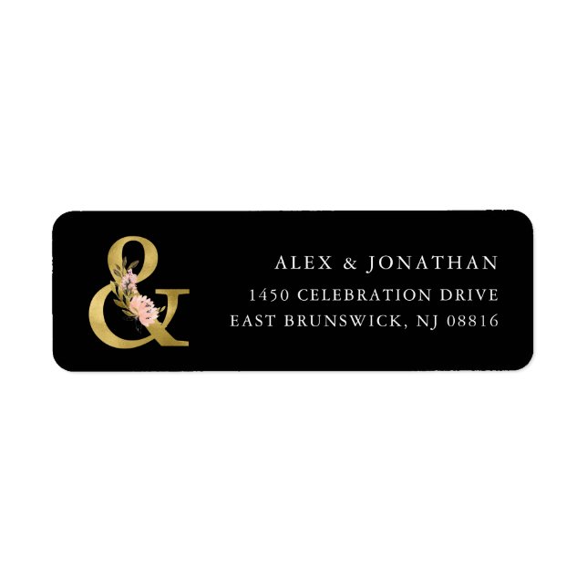 Elegant Ampersand Black | Gold and Blush Floral (Front)