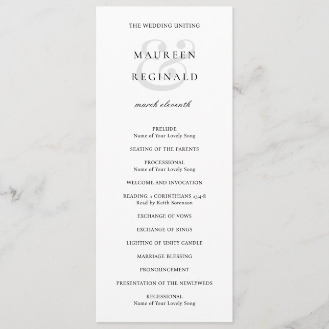 Elegant Ampersand Formal Traditional Wedding Programme (Front)