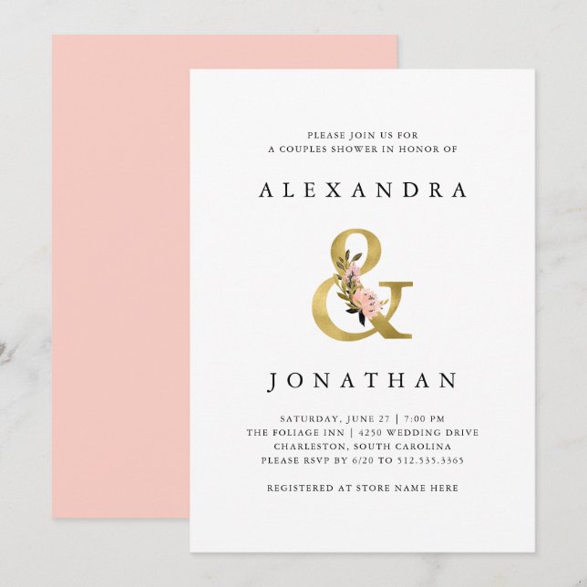 Elegant Ampersand | Gold and Blush Couples Shower Invitation (Front/Back)