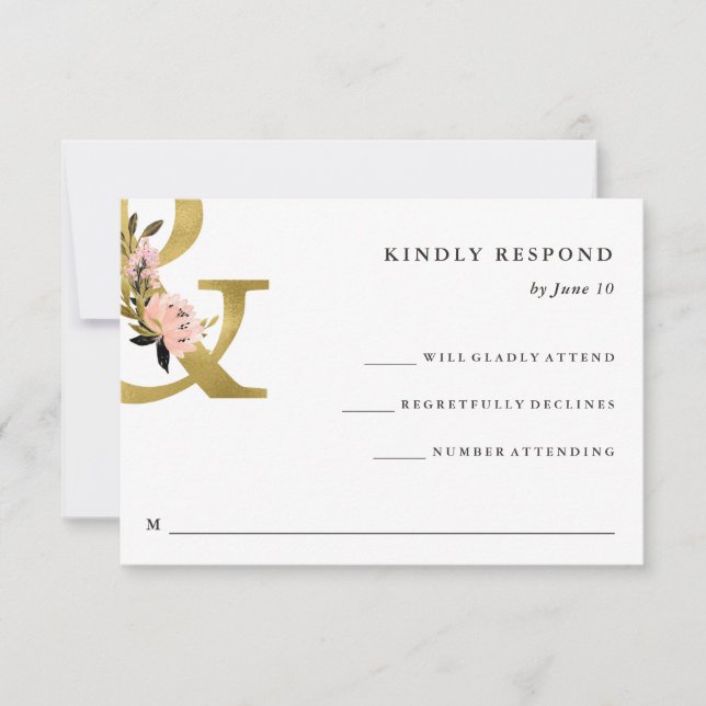 Elegant Ampersand | Gold and Blush Wedding RSVP Card (Front)