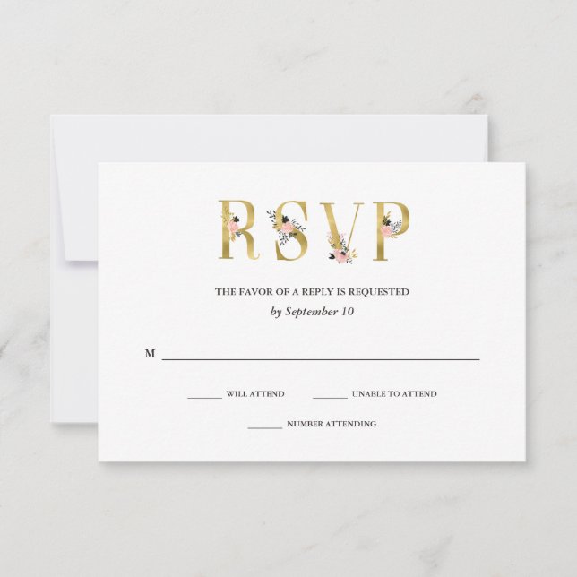 Elegant Ampersand | Gold and Blush Wedding RSVP Card (Front)