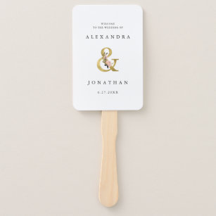Elegant Ampersand   Gold and Blush Wedding Welcome Hand Fan