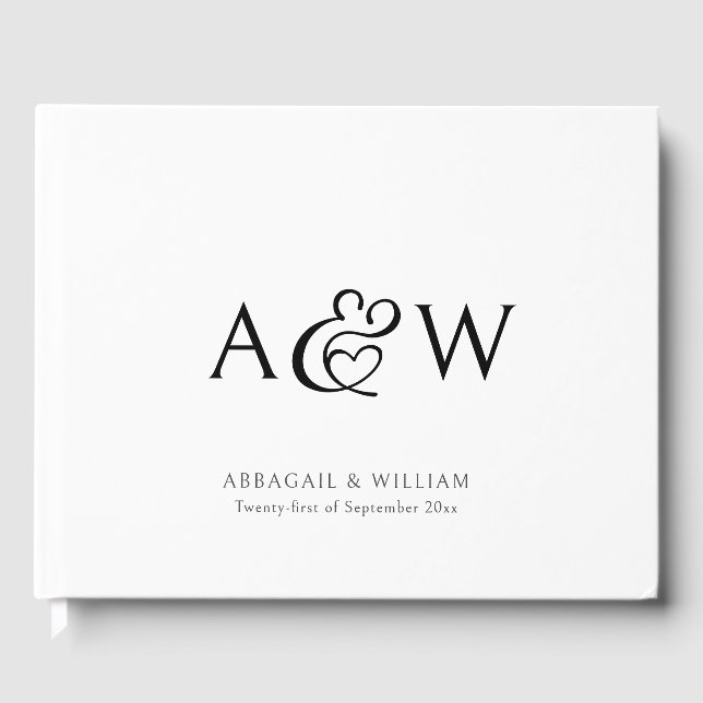 Elegant Ampersand Monogram Black & White Wedding  Guest Book (Front)