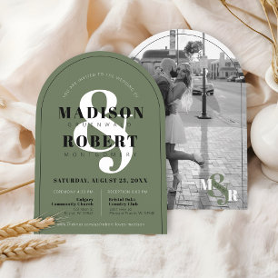 Elegant Ampersand Sage Green Photo Arch Wedding Invitation
