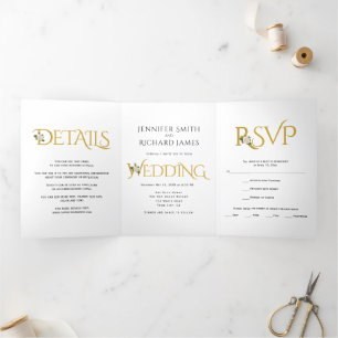 Elegant ampersand with white rose wedding Tri-Fold invitation