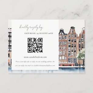 Elegant Amsterdam Dutch Canal Wedding QR Code RSVP Enclosure Card