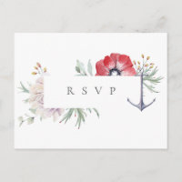 Elegant Anchor Floral Wedding RSVP Song Request