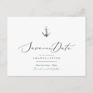 Elegant Anchor, Nautical Save the Date Postcard