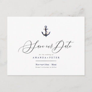 Elegant Anchor, Nautical Save the Date Postcard
