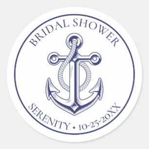 Elegant Anchor Navy Blue Nautical Wedding  Classic Round Sticker