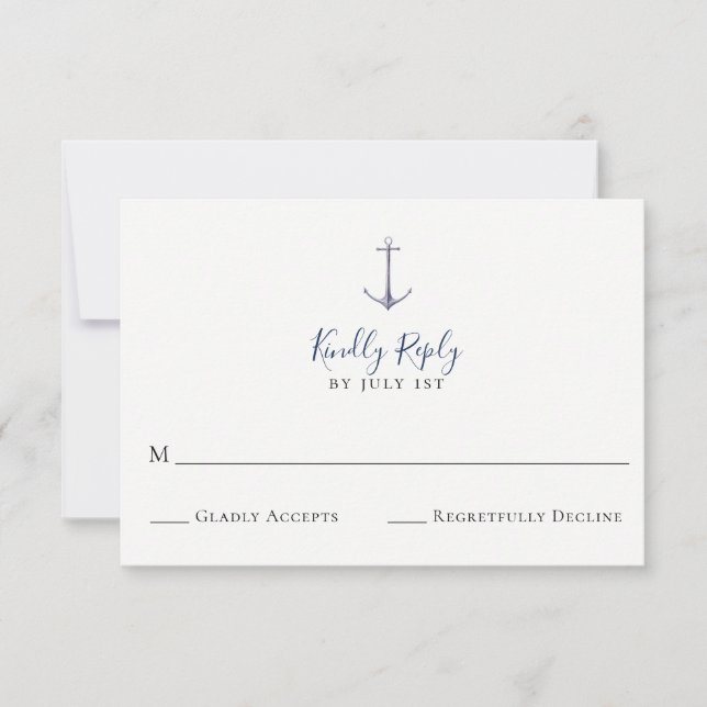 Elegant Anchor Navy Blue Wedding RSVP Card (Front)
