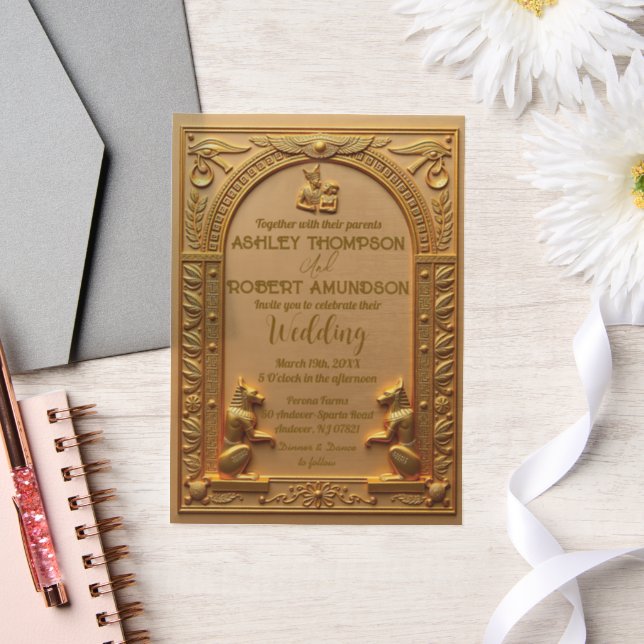 Elegant Ancient Egyptian Gold Wedding Vellum Invitations (Wedding)