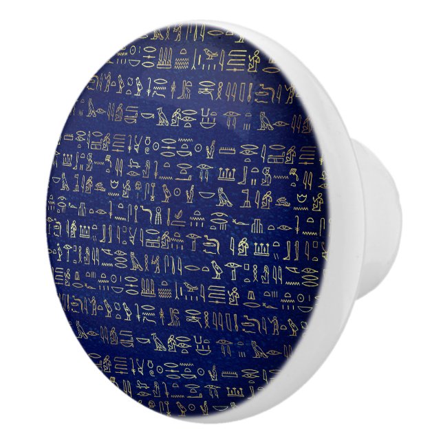 Elegant ancient egyptian hieroglyph faux gold blue ceramic knob (Right)