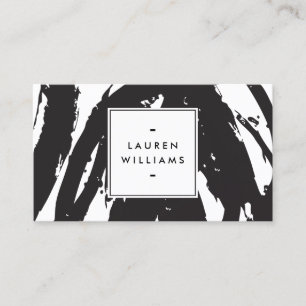Elegant and Abstract Black and White Brushstrokes Business Card