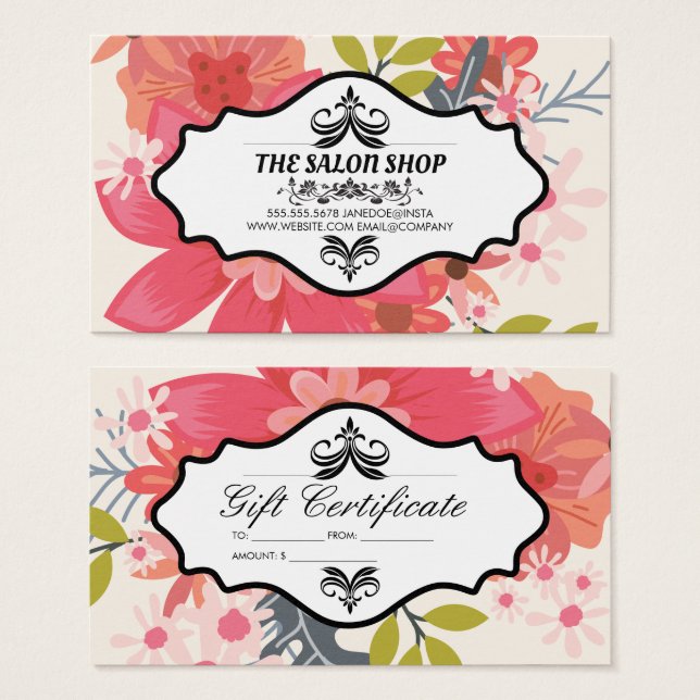 Elegant and Bold Floral Gift Certificate (Front & Back)