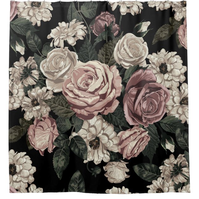 Elegant and Bold Rustic Vintage Flowers  Shower Curtain (Front)