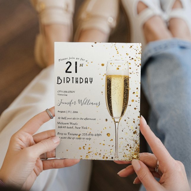 Elegant and Champagne Glass 21st birthday party Invitation (Creator Uploaded)