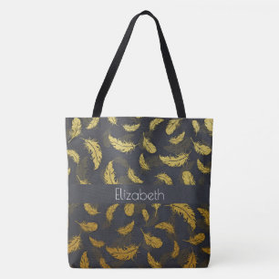 Elegant And Chic Black And Gold Feather Pattern Tote Bag