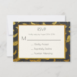 Elegant And Chic Black And Gold Feather RSVP
