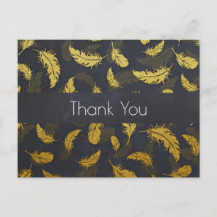Elegant And Chic Black And Gold Feather Thank You Postcard