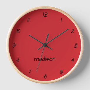 Elegant and Chic Fire Engine Red and Black Name  Clock