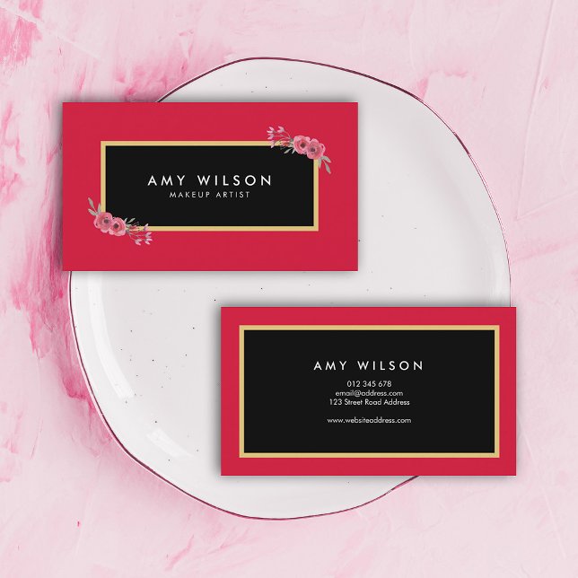 Elegant and Chic Pink Floral Makeup Artist Business Card (Creator Uploaded)