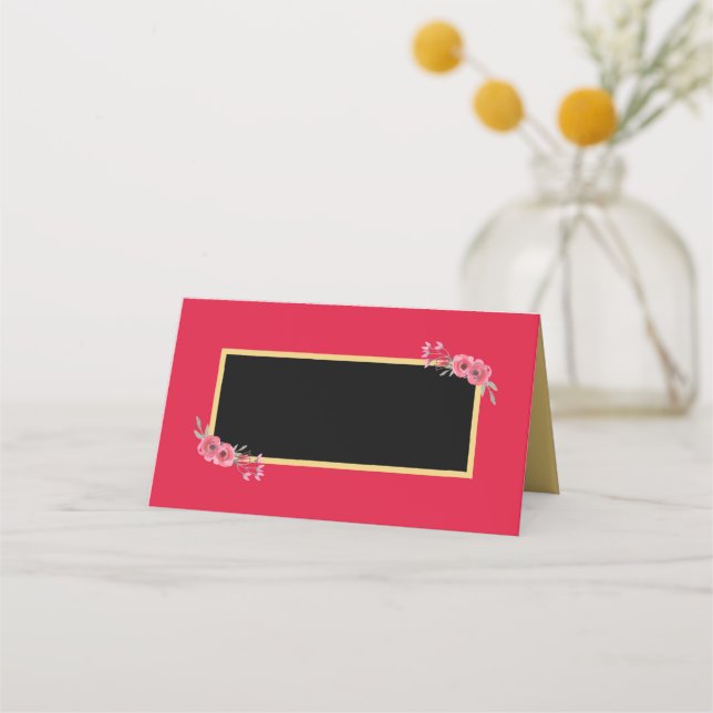 Elegant and Chic Pink with Watercolor Flowers Place Card (Front)