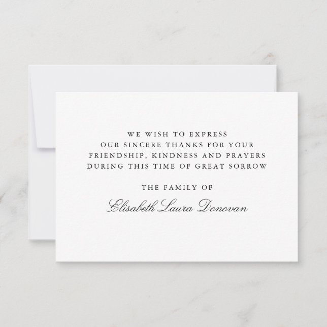 Elegant and Classic Funeral Sympathy Thank You Invitation (Front)