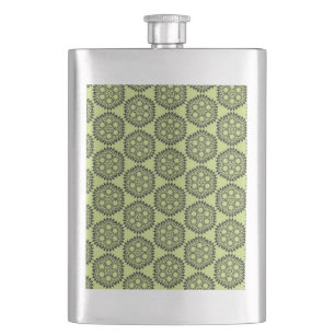 Elegant and classic lime green circular graphic hip flask