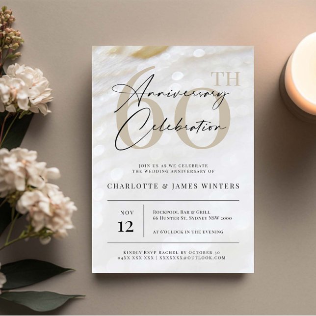 Elegant and classic pearl texture 60th anniversary invitation (Creator Uploaded)