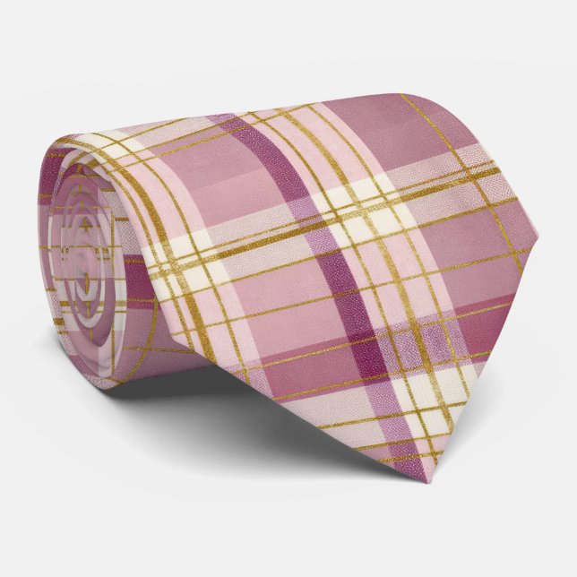 Elegant and classic Pink Plaid Gingham Pattern Tie (Rolled)