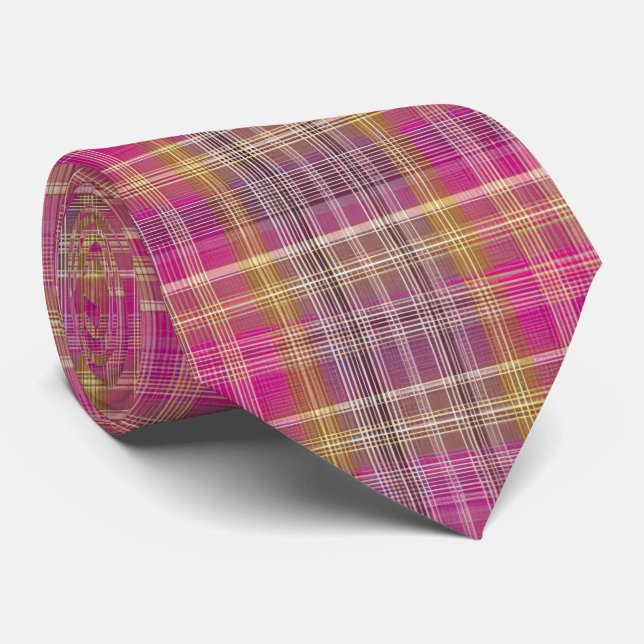 Elegant and classic Pink Plaid Gingham Pattern Tie (Rolled)